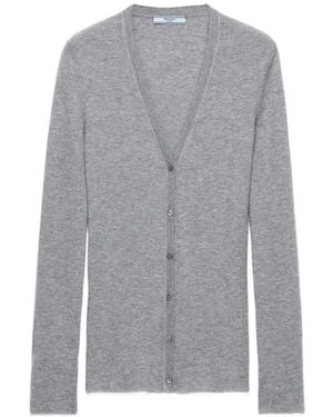 Prada Ribbed Cashmere Cardigan - Gray