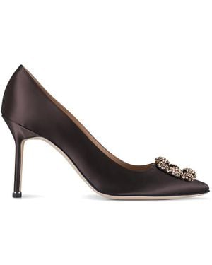 Manolo Blahnik Hangisi 90 Satin Embellished Court Shoes - Brown