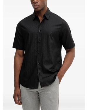 ARMANI EXCHANGE Logo-Jacquard Short-Sleeve Shirt - Black