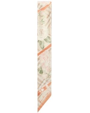 Burberry Schmaler Seidenschal Mit Rose Check - Weiß