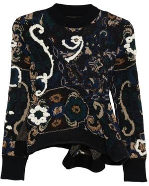 Sacai Floral-Pattern Embellished Jumper - Black