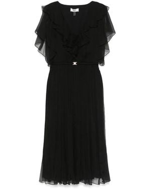 Nissa Floral-Appliqué Silk Midi Dress - Black