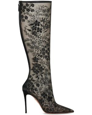 Aquazzura Bottes À Fleurs Et À Perles - Black