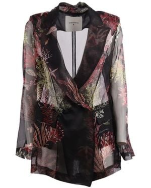 Shirtaporter Coral-Print Long-Sleeve Silk Blazer - Gray