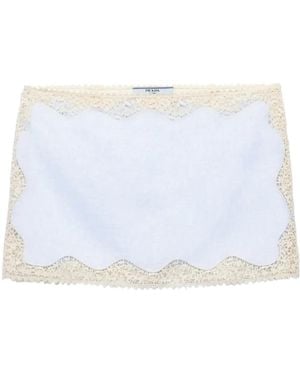 Prada Lace-Trim Linen Mini Skirt - Blue