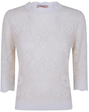 Twinset Lace-Knit Scalloped-Edge Jumper - White