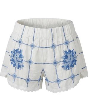 ORSINA Roses Embroidered Scalloped-Hem Shorts - Blue