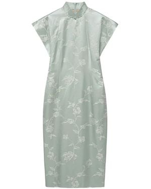 Shanghai Tang Qipao Floral-Jacquard Midi Dress - Blue
