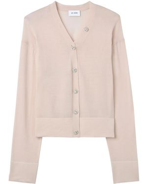 St. John Wool V-Neck Cardigan - Pink