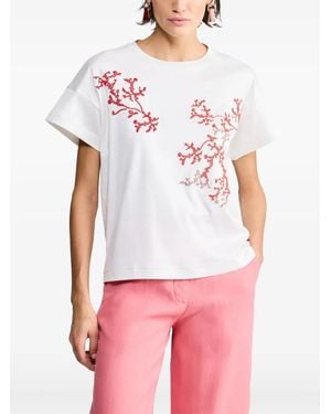 Giorgio Armani T-Shirt À Motif Corail Et Ornements De Perles - White