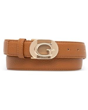 Guess Logo-Plaque Pebbled Belt - White