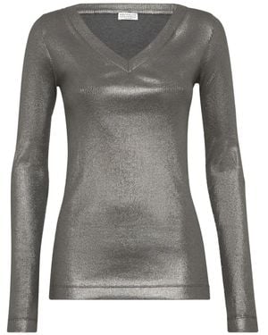 Brunello Cucinelli V-Neck T-Shirt - Grey