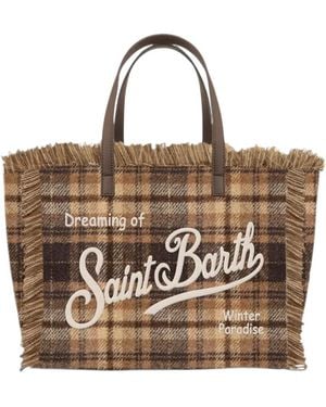 MC2 Saint Barth Karierte Tote Bag Mit Fransen - Braun