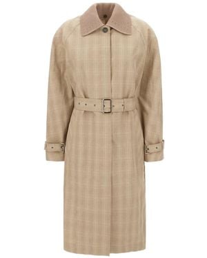 Iceberg Check-Pattern Belted Coat - Natural