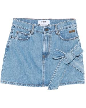 MSGM Bow-detail denim mini straight skirt - Azul