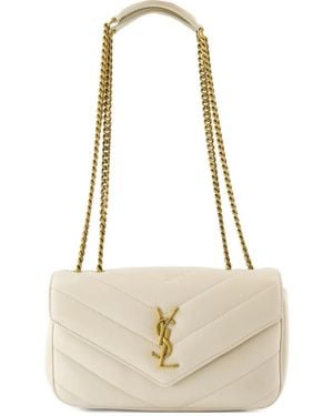 Saint Laurent Small Loulou Chevron Chain Shoulder Bag - White