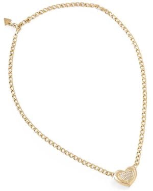 Guess Crystal-Embellished Heart-Pendant Necklace - White