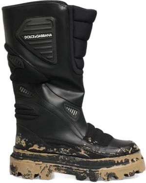 Dolce & Gabbana Logo-Plaque Leather Boots - Black
