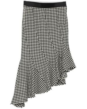 The Attico Houndstooth-Pattern Asymmetric-Hem Midi Skirt - Grey