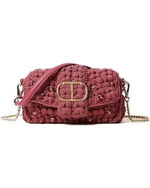 Twinset Amie Crochet Embellished Satchel - Red
