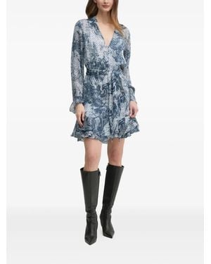 Guess Ruffled Graphic-Print Mini Dress - Blue