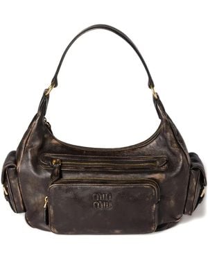 Miu Miu Pocket Leather Shoulder Bag - Black