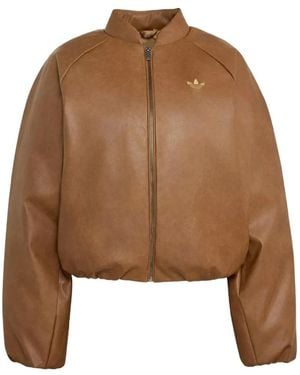 adidas Sst Logo-Embroidered Cropped Faux-Leather Jacket - Brown
