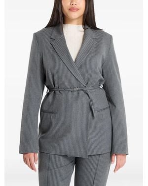 Samsøe & Samsøe Salot Pinstripe Belted Blazer - Gray