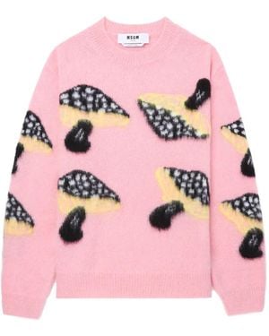 MSGM Mushroom-Print Sweater - Pink