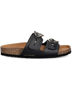 Love Moschino Heart-Buckle Leather Slides - Black