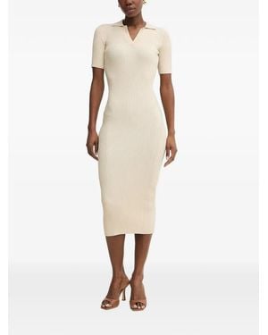 Fracomina Ribbed-Knit Polo-Collar Midi Dress - Natural