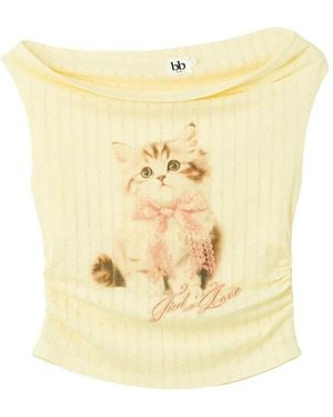 B+ AB Graphic-Print Ruched T-Shirt - Metallic
