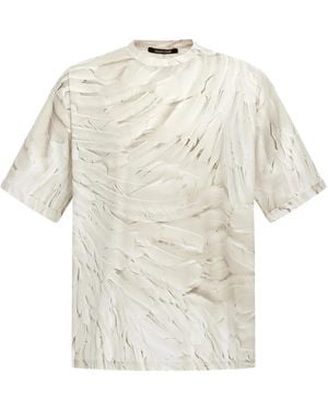 Roberto Cavalli Ice-Feathers-Print T-Shirt - White