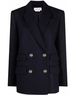 McQueen Double-Breasted Wool-Blend Blazer - Blue