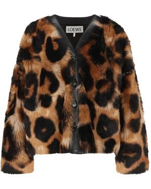 Loewe Leopard-Print Shearling Jacket - Black