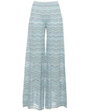 D.exterior Wide-Leg Chevron Knit Trousers - Blue