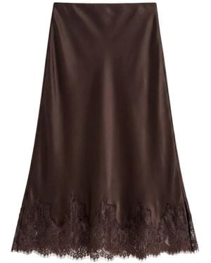 Reformation Carolina Satijnen Midi-Rok Met Kanten Afwerking - Bruin