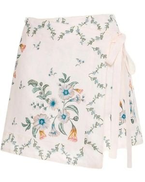 Agua Bendita Luna Brisa Floral-Print Mini Skirt - White