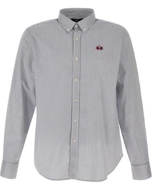 La Martina Gestreiftes Hemd mit Logo-Stickerei - Grau