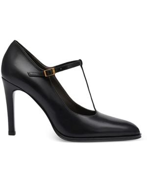 POTAMY T-Strap Leather Court Shoes - Black
