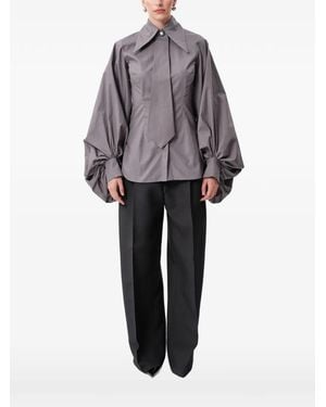Concepto Graphite Balloon-Sleeve Tie-Detail Shirt - Grey