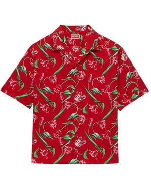 KENZO Tulip-Print Short-Sleeve Shirt - Red