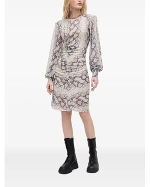Bruuns Bazaar Gesmockte Midi-Jurk Met Slangenprint - Wit