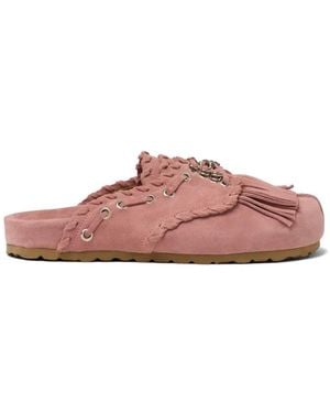 SCAROSSO Flora Fringes Suede Mules - Pink