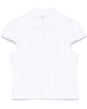 Tibi Pique Shrunken Polo Top - White