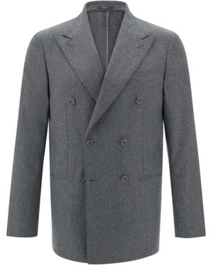 BOGGI Double-Breasted Wool Flannel Blazer - Grey