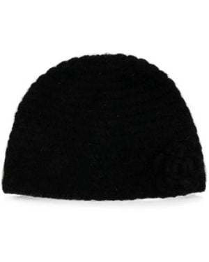 Rockfish Flower-Detail Crochet Beanie Hat - Black