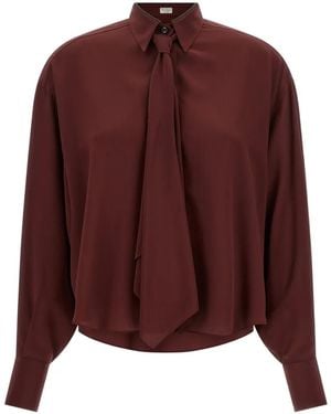 Brunello Cucinelli Monile-Embellished Silk Shirt - Purple