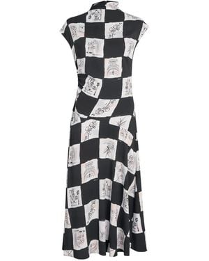 KARL LAGERFELD Checkerboard-Print Gathered Midi Dress - White