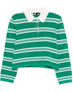 Maje Striped Long-Sleeve Polo Top - Green
